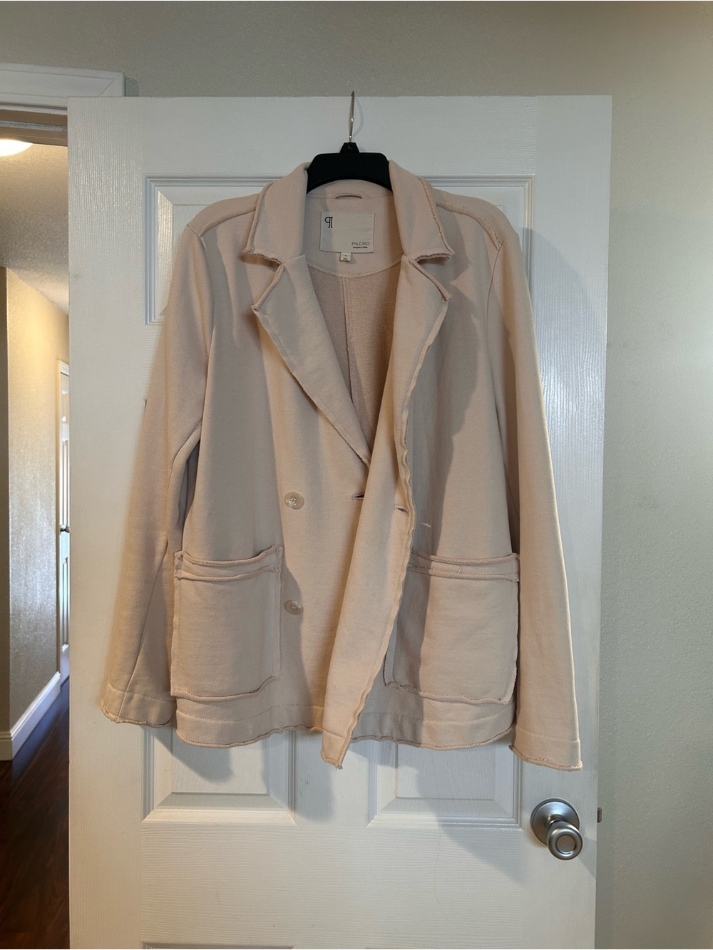 Pilcro Cream Double-Breasted Blazer with Frayed Trim - Picture 3 of 5